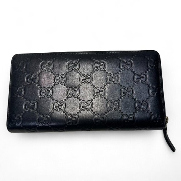 GUCCI Guccissima Leather Zip Around Long Wallet, Black GG Embossed - Picture 4 of 14